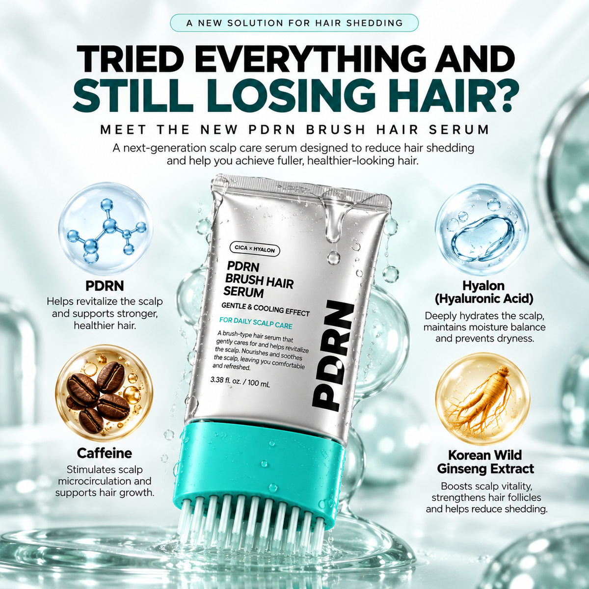 PDRN Brush Hair Serum for Fuller-Looking Roots